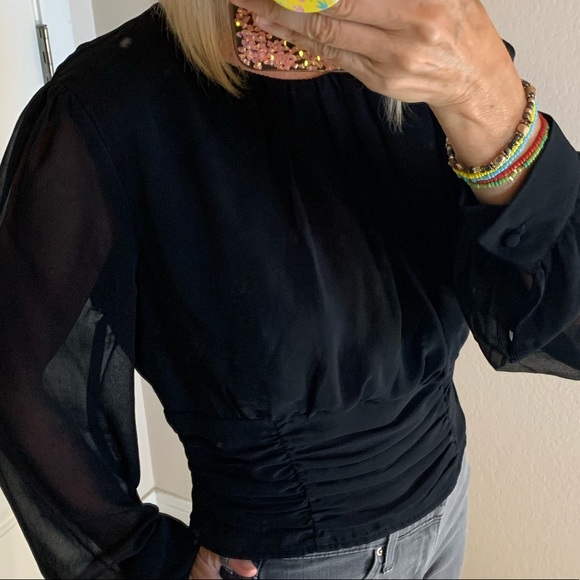 Gabrielle Union New York & Company Ruched Waistband Black Blouse - Picture 7 of 13